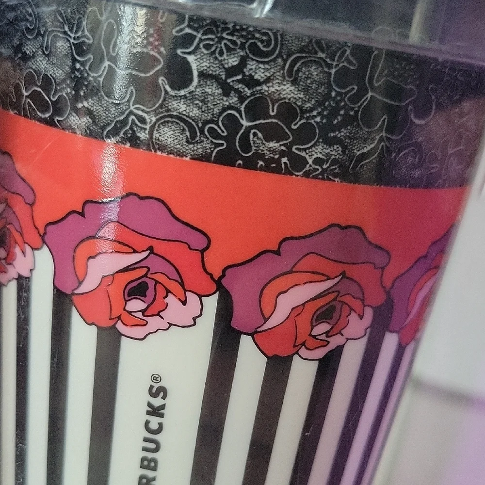 Anna Sui 2015 Starbucks Striped Floral Double Walled Tumbler w/Collector's Box